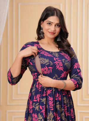 Stylish Navy Blue Printed Maternity Kurti for Women